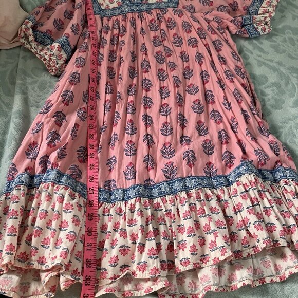 Old Navy Puff Sleeve Printed Mini Swing Dress Womens L Painted Posies Pink - Picture 8 of 8